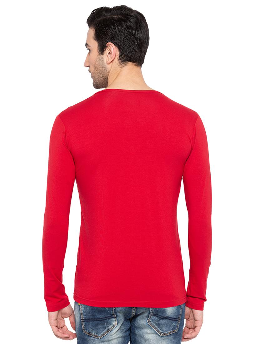 solid red henley neck t-shirt - 15810503 - Standard Image - 2