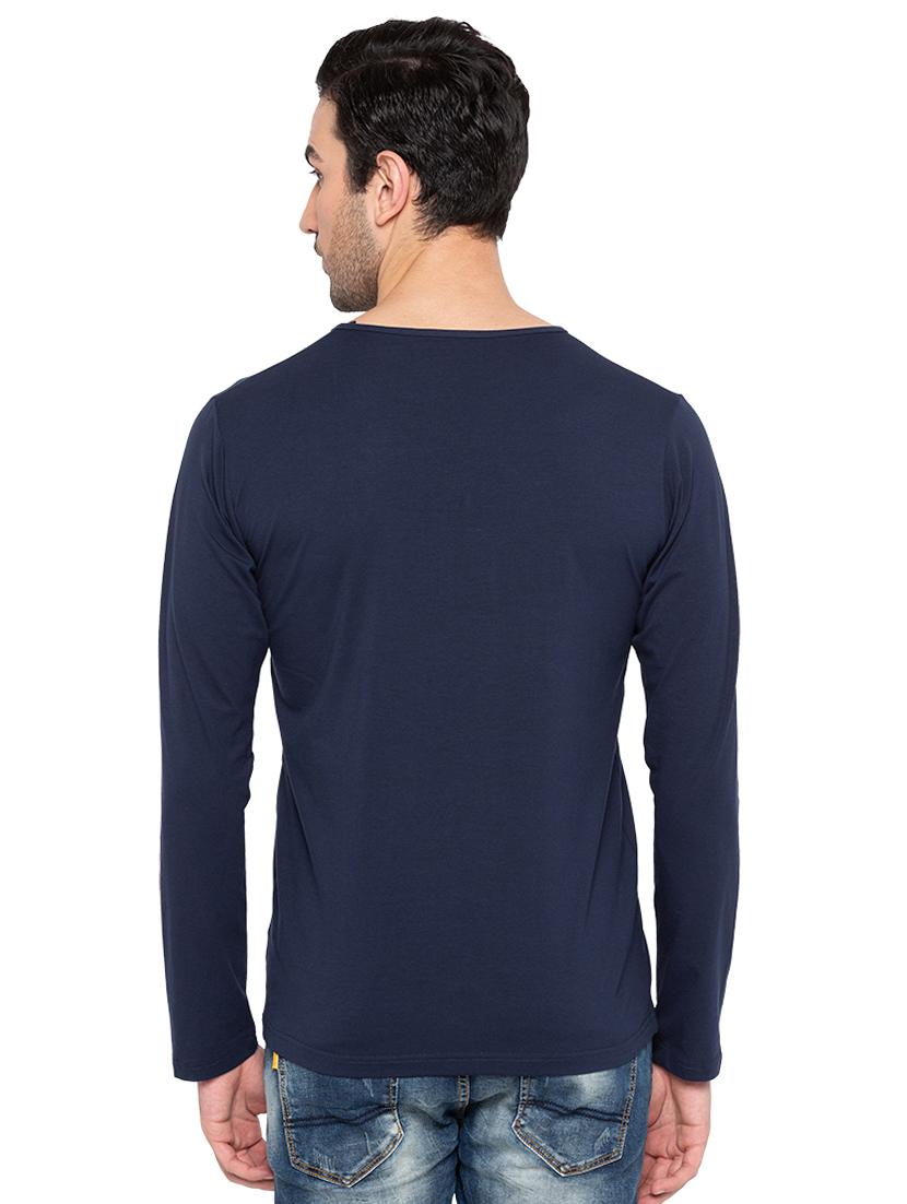 solid blue henley neck t-shirt - 15810505 - Standard Image - 2