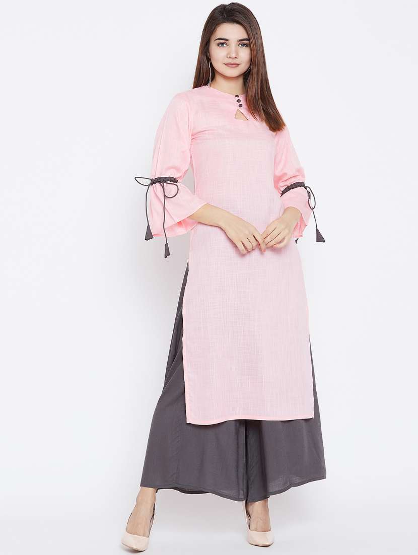 drawstring sleeved kurta with palazzo set