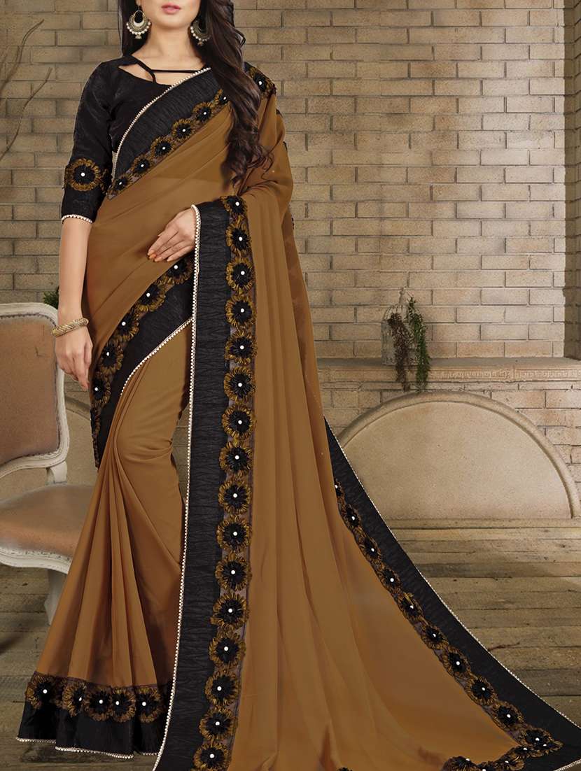 pearl floral ribbon border saree with blouse