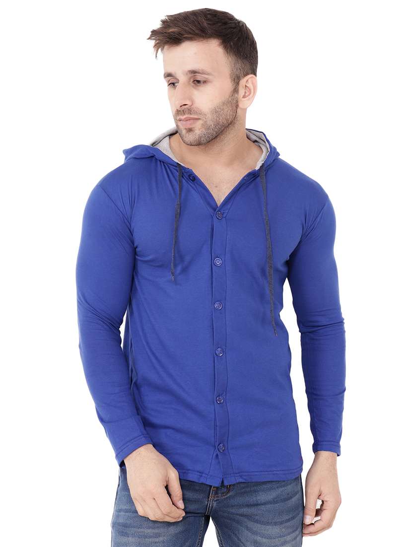 blue hooded button t-shirt - 15816387 -  Zoom Image - 0
