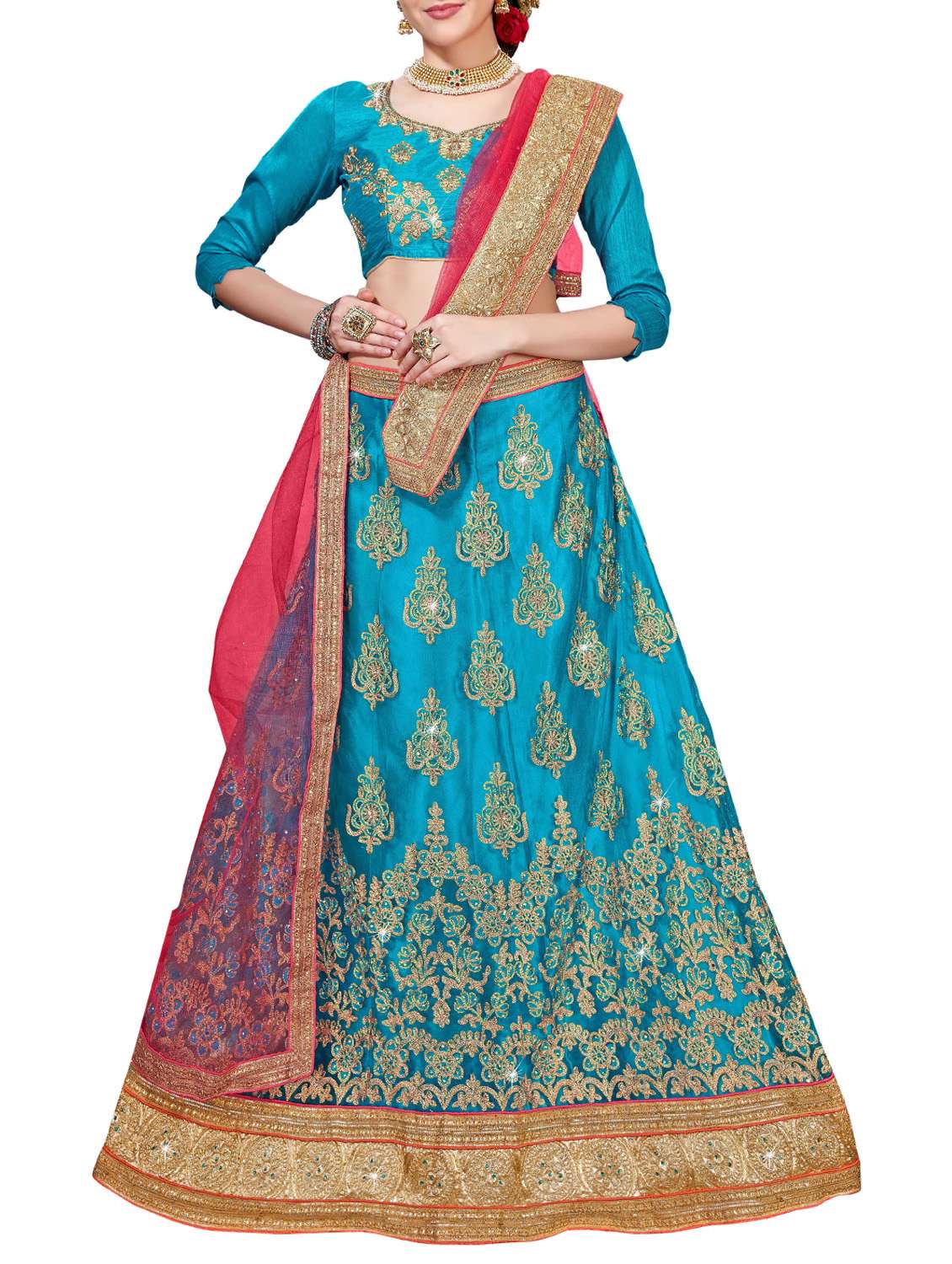 zari embroidered flared lehenga