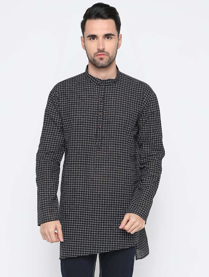 black checkered asymmetric kurta