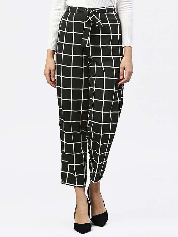 checked high waist peg trousers