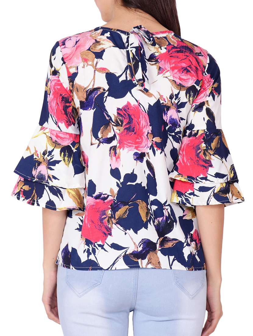 layered bell sleeved floral top - 15819213 - Standard Image - 2