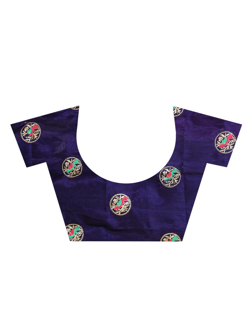 mirror work checkered turquoise embroidered saree with blouse - 15819319 - Standard Image - 2