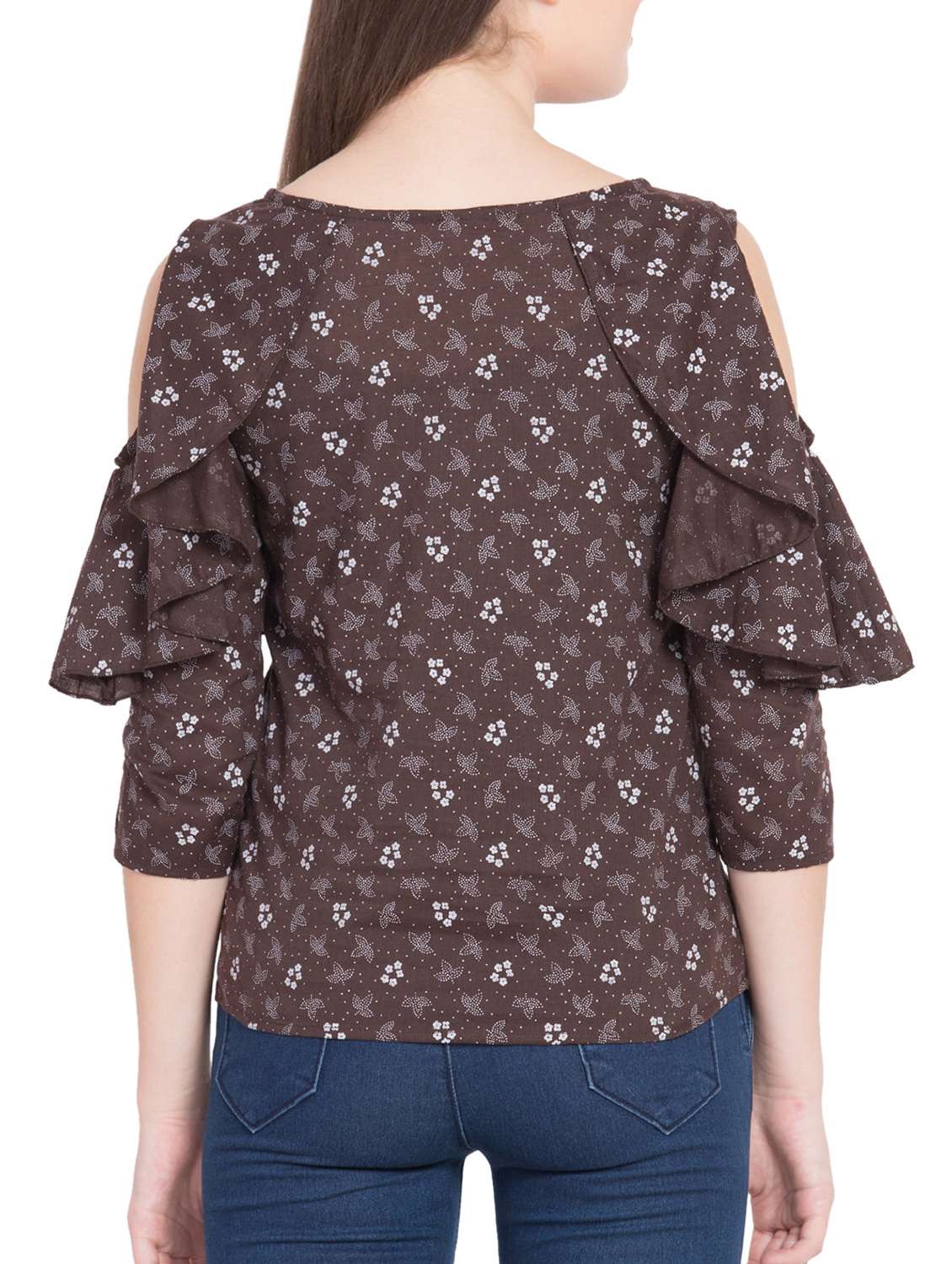 ruffled cold shoulder top - 15819527 -  Standard Image - 2