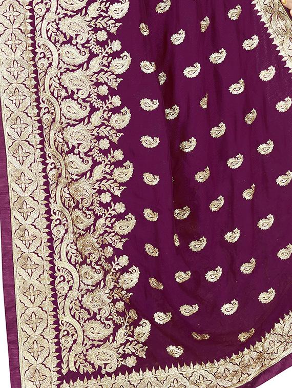 paisley resham embroidered purple saree with blouse - 15819766 - Standard Image - 2