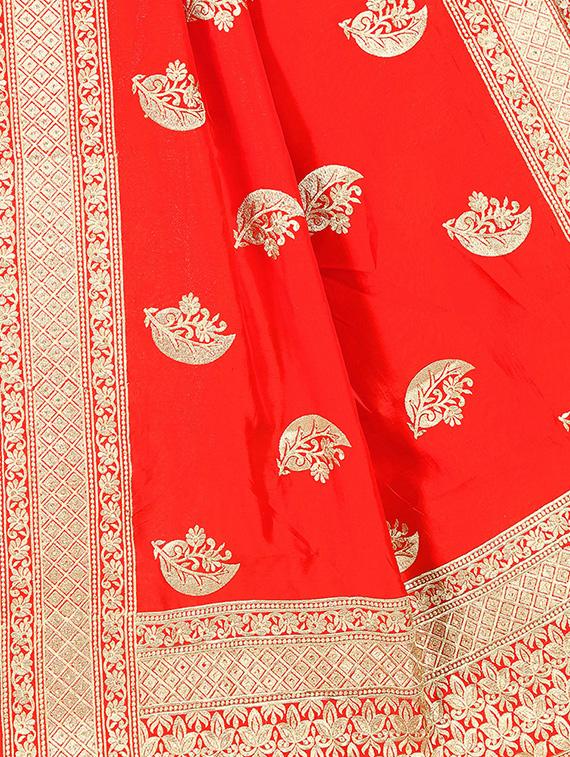 floral embroidered orange saree with blouse - 15819776 - Standard Image - 2