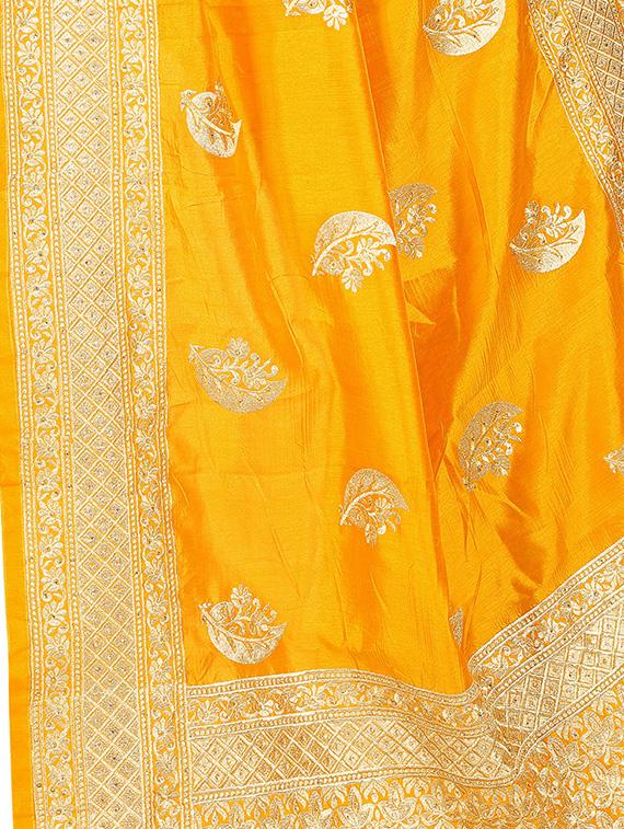 floral embroidered mustard saree with blouse - 15819778 - Standard Image - 2