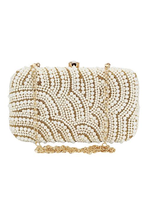 white cotton polyester blend minaudiere clutch - 15822449 - Standard Image - 0