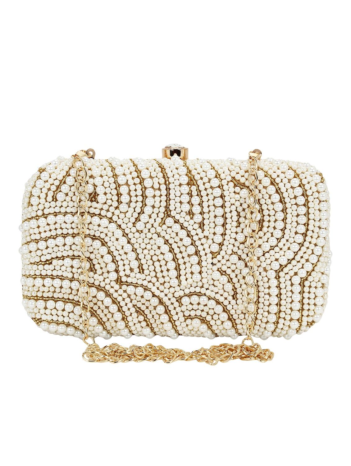 white cotton polyester blend minaudiere clutch - 15822449 - Zoom Image - 0
