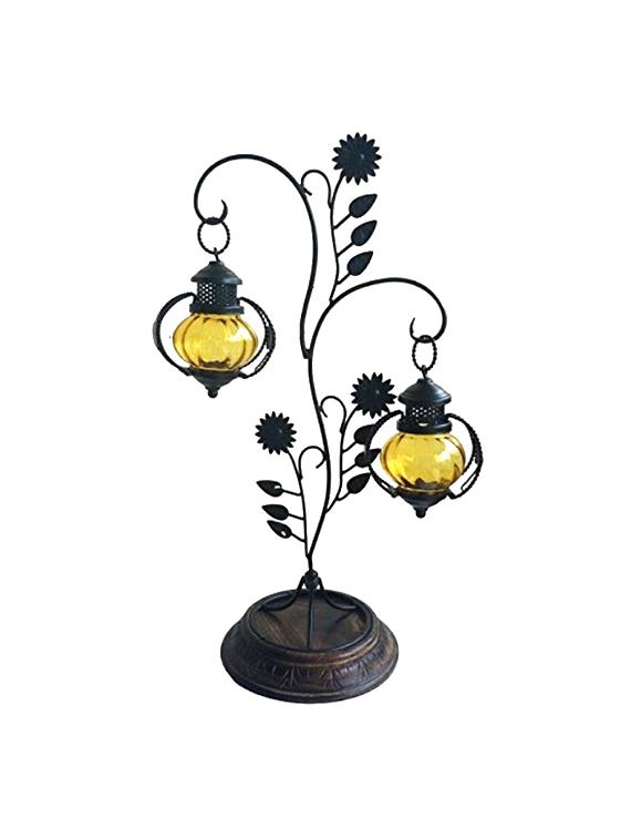 desi karigar attractive glass with metal candle stand lantern - 15826242 -  Zoom Image - 0