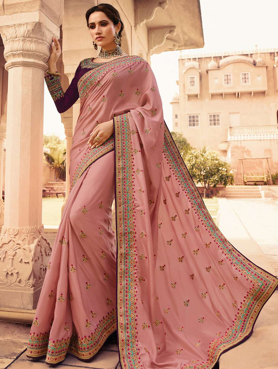 floral embroidered saree with blouse