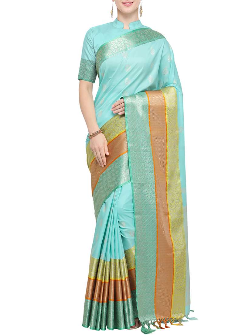 ethnic motif self design banarasi saree with blouse