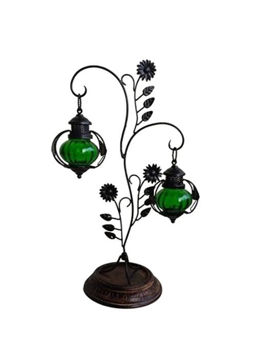 desi karigar attractive glass & metal candle stand lantern green - 15827891 - Standard Image - 0