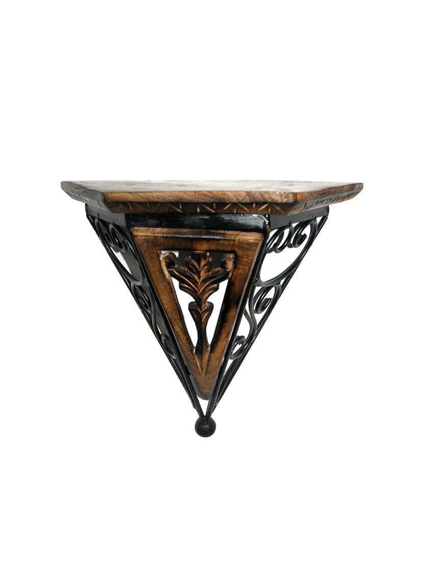 desi karigar beautiful wood & wrought iron new fancy wall bracket size (lxbxh-14x7x15 inch)