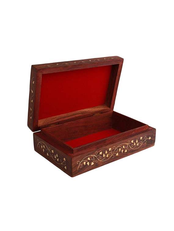desi karigar beautiful wooden small jewellery box with brass inlay work - 15831649 -  Standard Image - 2