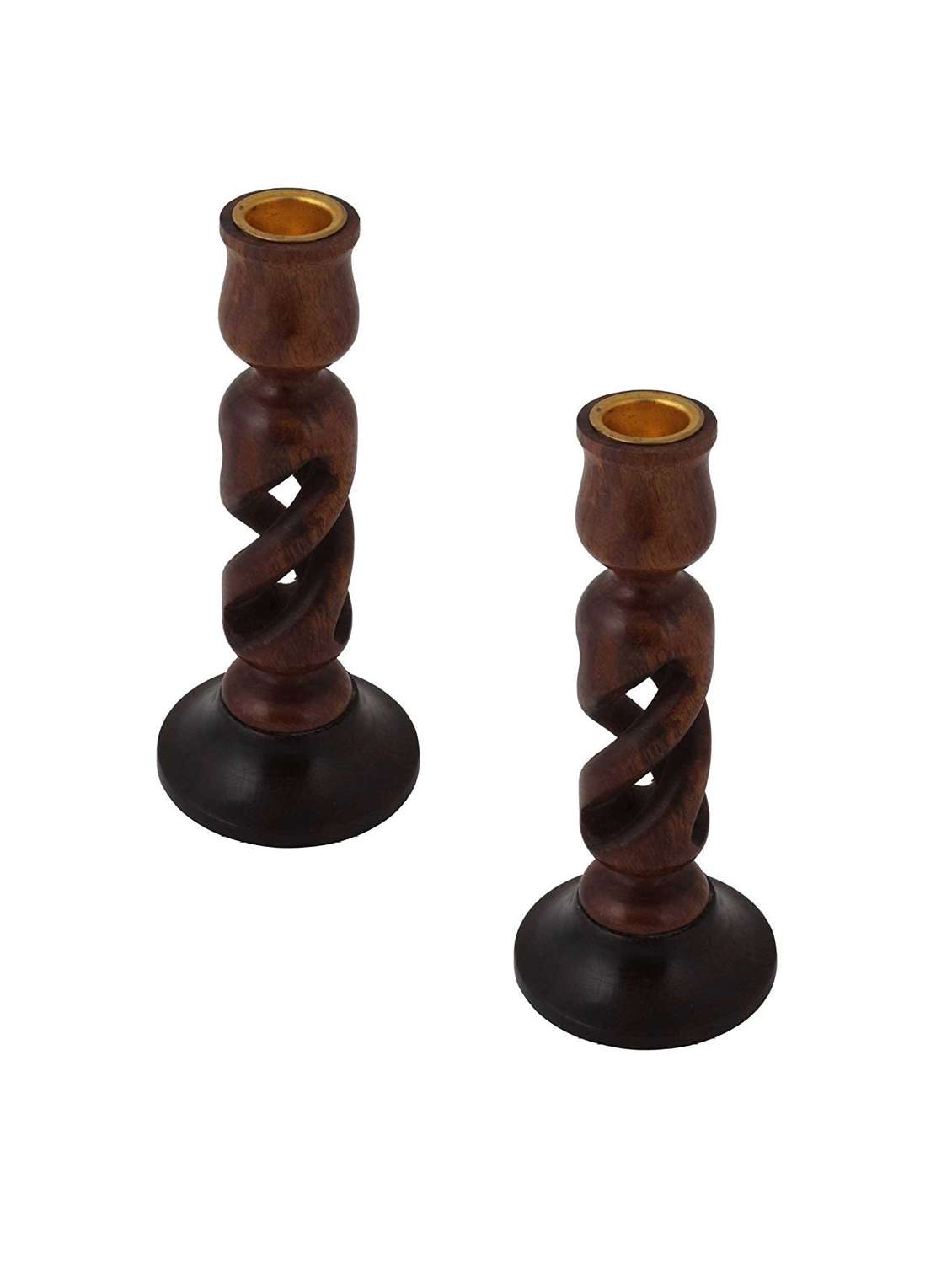 desi karigar combo of wooden candlestick holders candle stand 7 inch