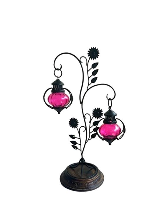 desi karigar double lantern hanging candle holder with stand size 22 inch color pink - 15831879 -  Zoom Image - 0