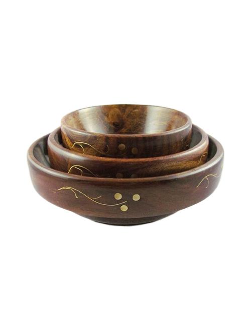 desi karigar fancy wooden brass work set of 3 serving bowl - 15832235 -  Standard Image - 0