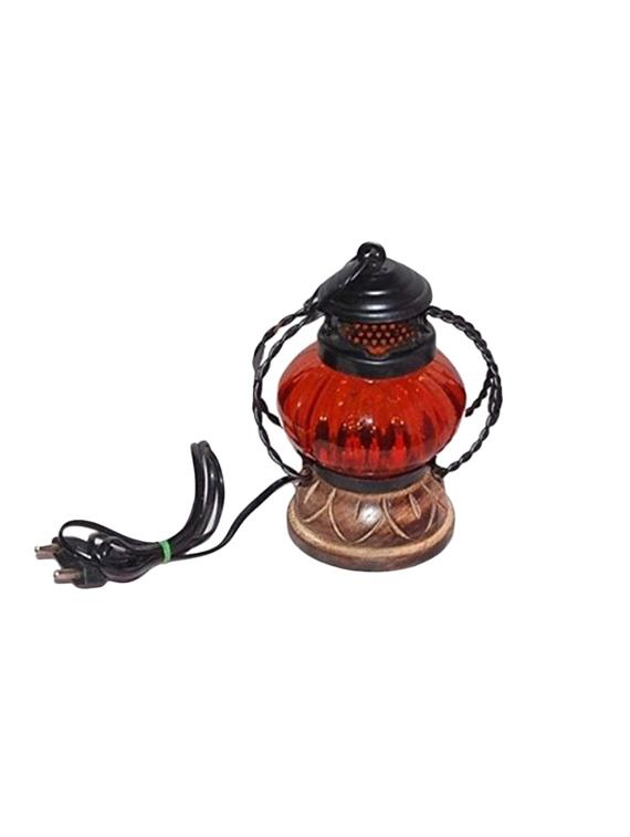 desi karigar orange cast iron, glass, wooden lantern