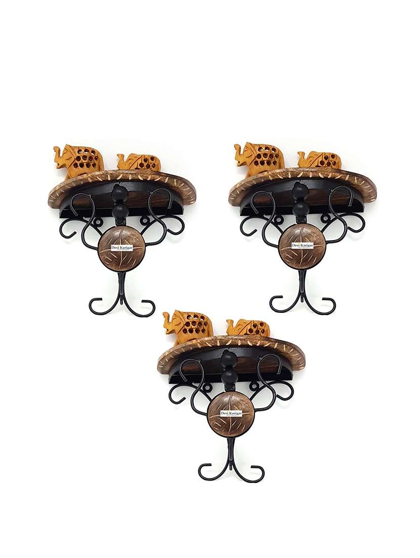 wood & wrought iron hand carved big wall bracket combo pack of 3