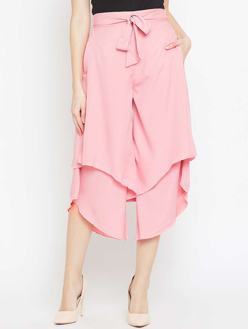 layered tie front flared culottes