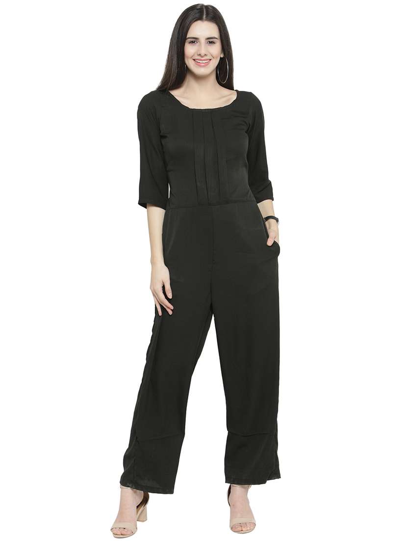 pleated front full leg jumpsuit
