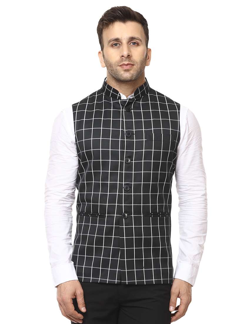 black checkered nehru jacket