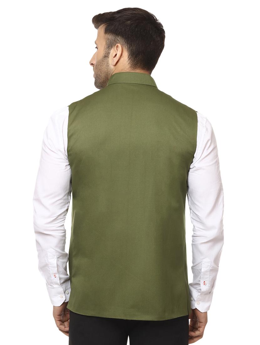 green mandarin neck nehru jacket - 15840482 - Standard Image - 2