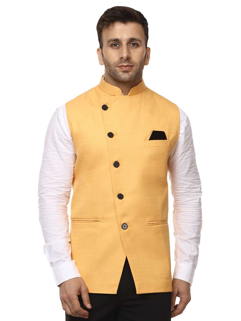 yellow mandarin neck nehru jacket
