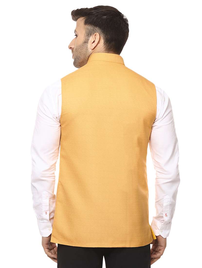 yellow mandarin neck nehru jacket - 15840483 -  Standard Image - 2
