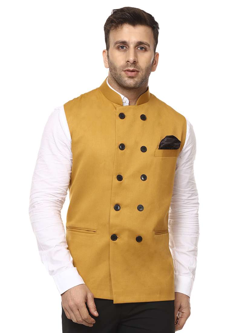 yellow mandarin neck nehru jacket