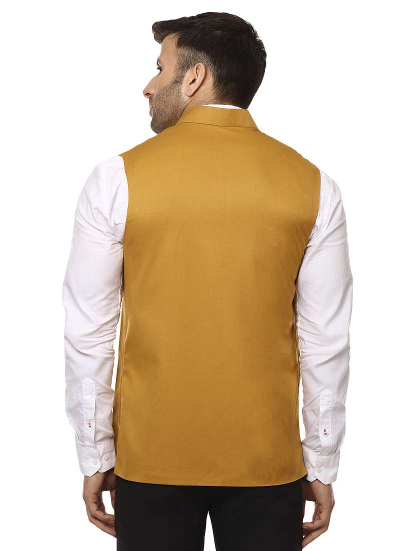 Yellow Mandarin Neck Nehru Jacket - 15840486 -  Standard Image - 2