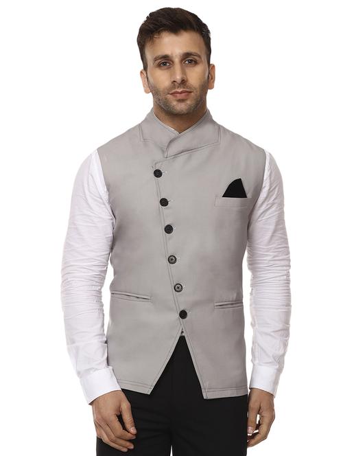 grey cotton nehru jacket - 15840489 -  Standard Image - 0