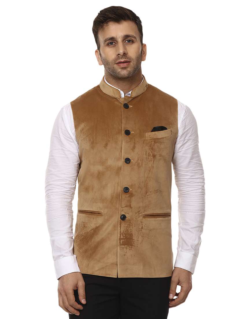 beige mandarin neck nehru jacket