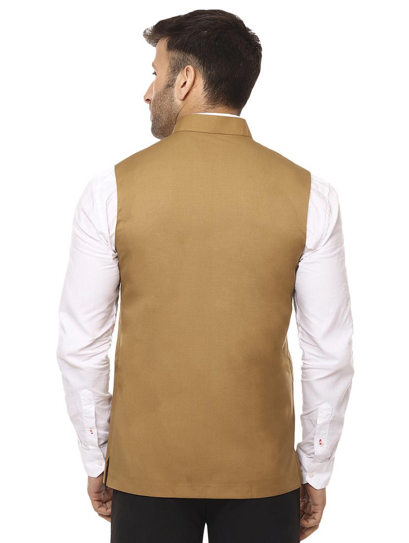 solid brown nehru jacket - 15840493 - Standard Image - 2