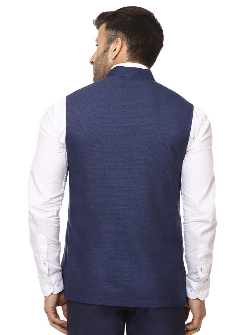 blue cotton nehru jacket - 15840497 - Standard Image - 2