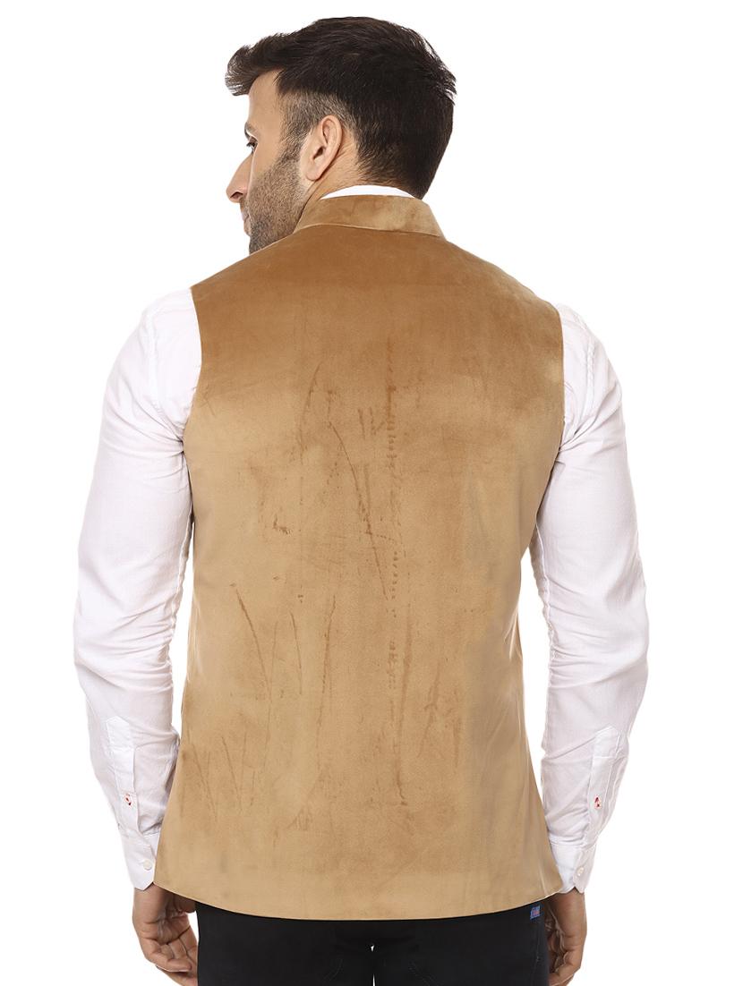 solid beige nehru jacket - 15840502 - Standard Image - 2