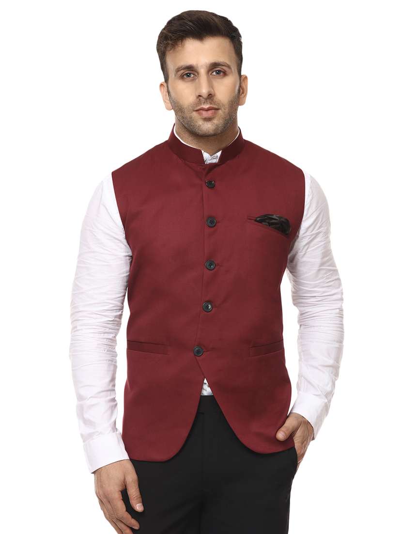 solid maroon nehru jacket