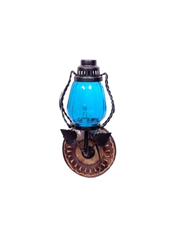 desi karigar wooden & iron fancy wall hanging electric chimney lamp size(lxbxh-6x5x11) inch, color skyblue - 15842366 - Zoom Image - 0
