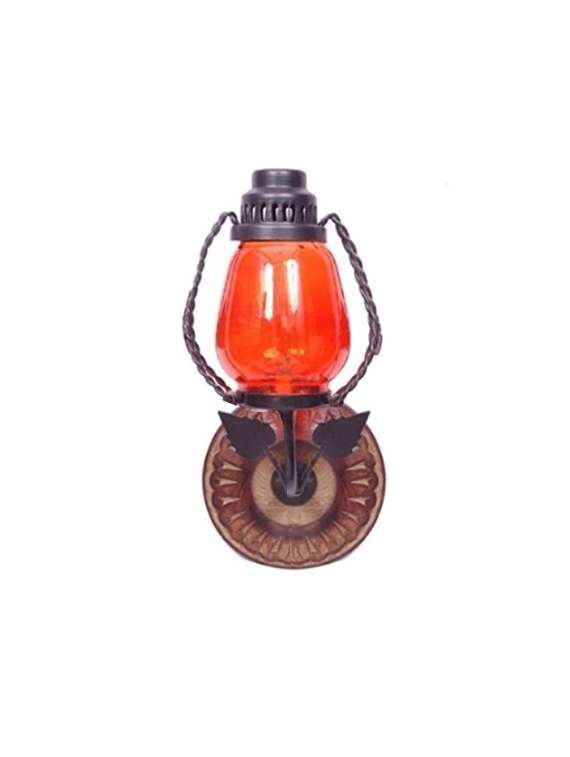 desi karigar wooden & iron fancy wall hanging electric chimney lamp size(lxbxh-6x5x11) inch, color-orange