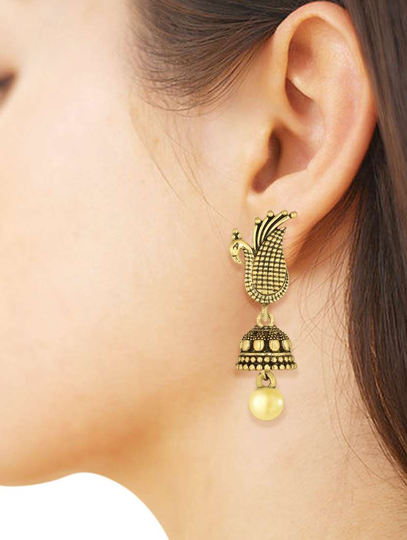 gold metal jhumka earring - 15842415 -  Standard Image - 2