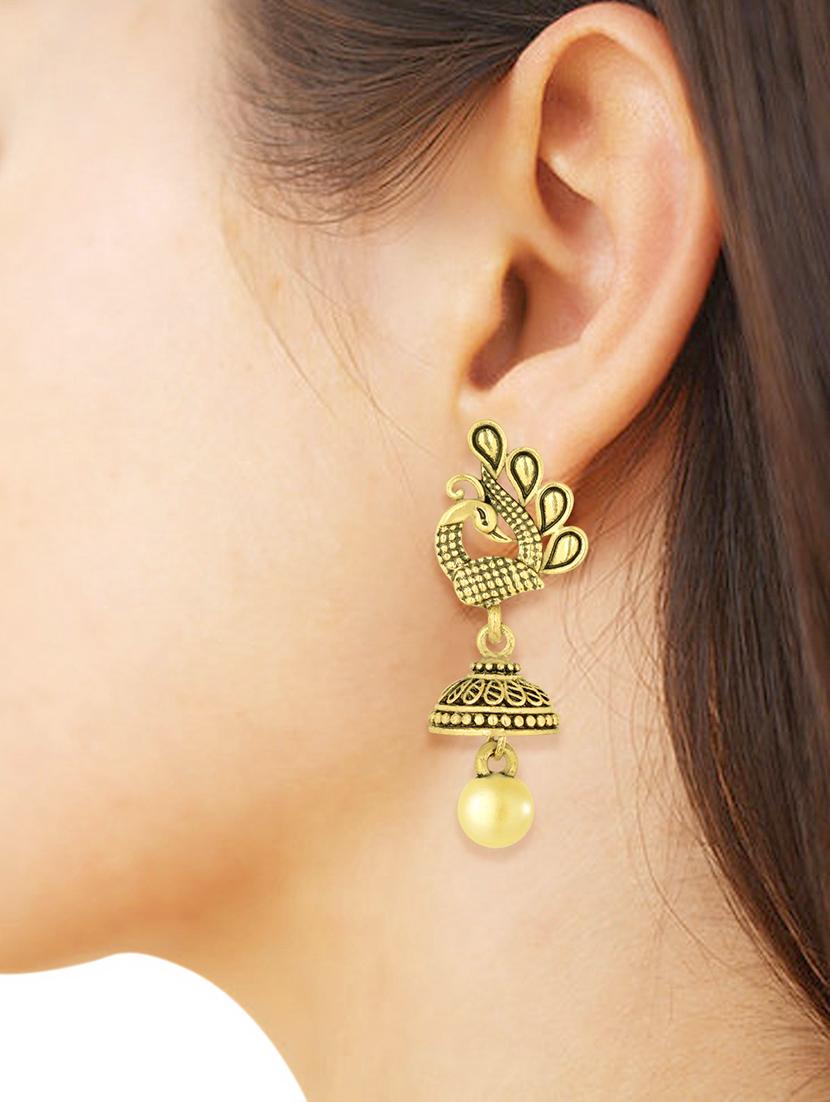 gold metal jhumka earring - 15842421 - Standard Image - 2
