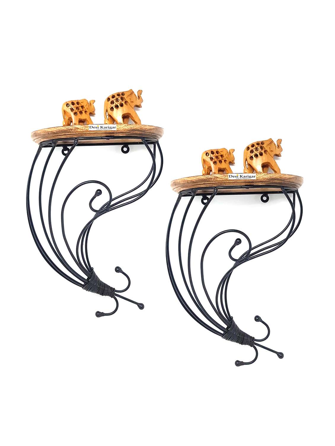 desi karigar wooden & wrought iron wall bracket pack of 2