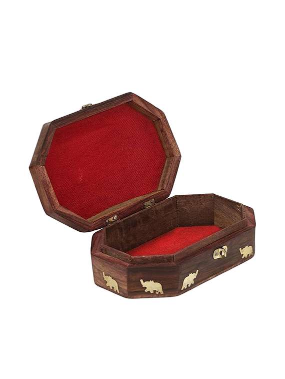 desi karigar wooden antique brown jewellery box with brass work set of 3 size lxbxh-8x5x2.5 inch - 15844950 - Standard Image - 2