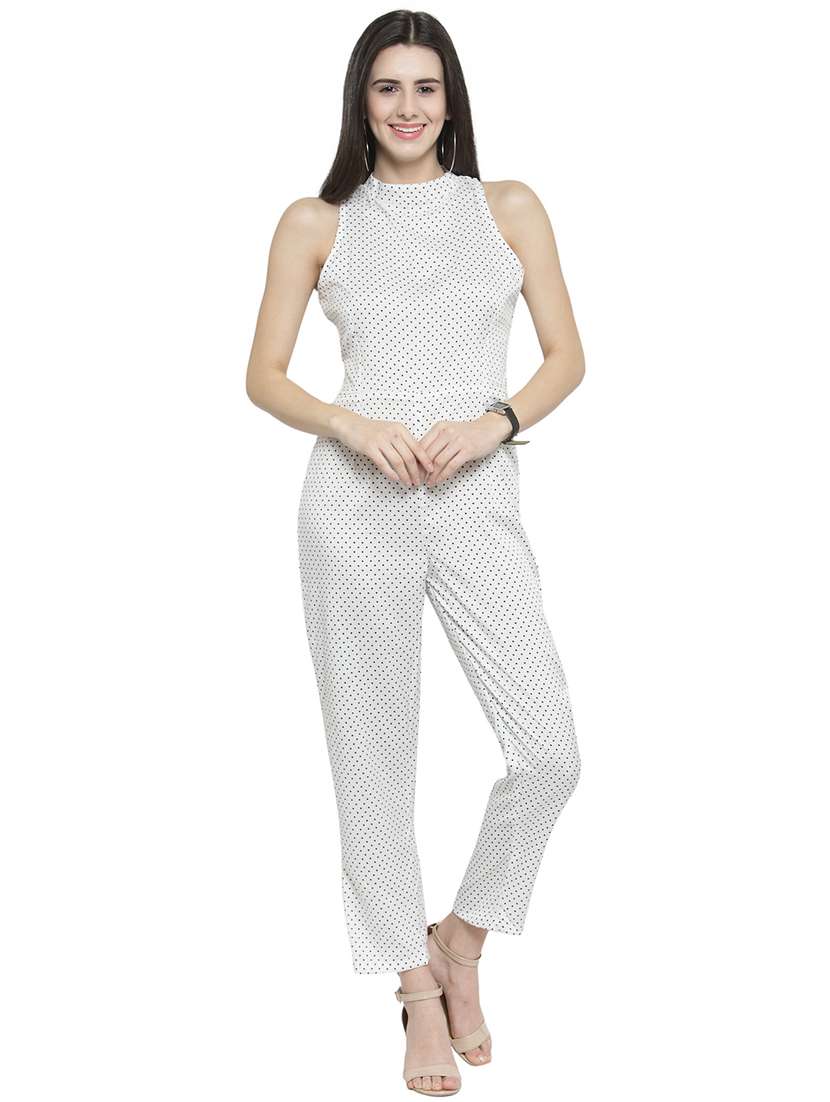 polka dotted full leg jumpsuit