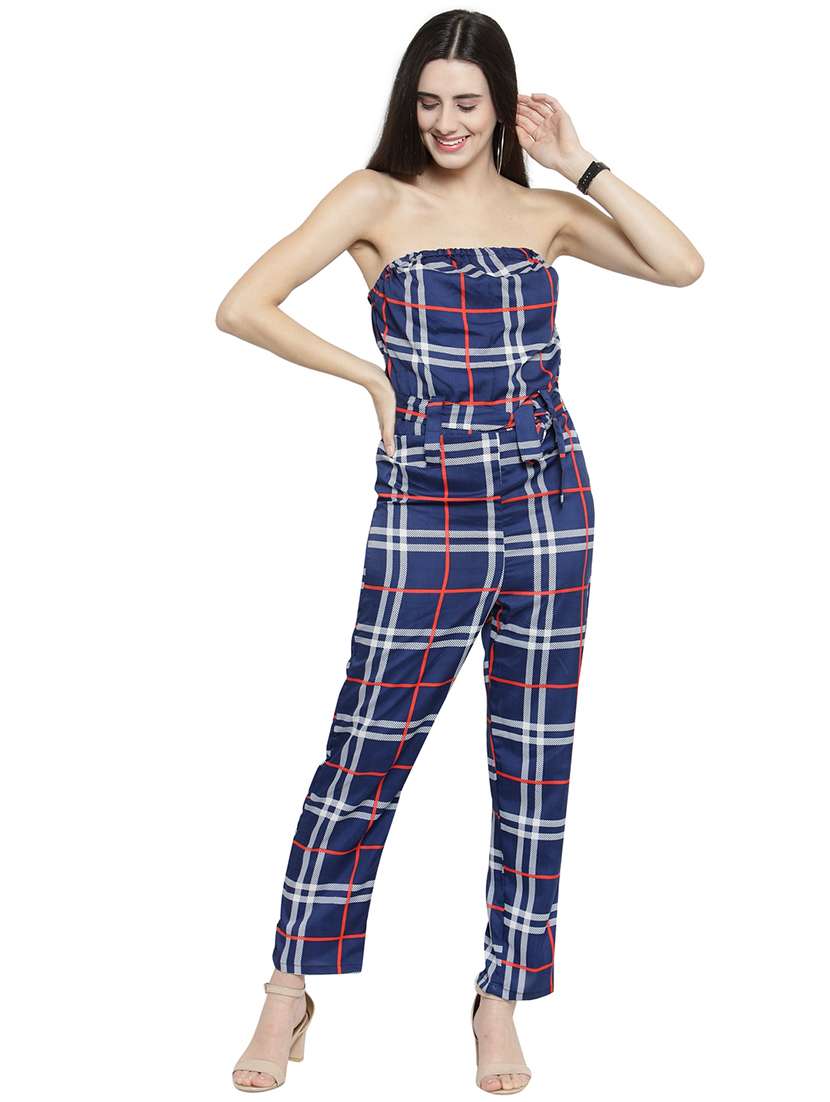 tie-knot checkered tube jumpsuit