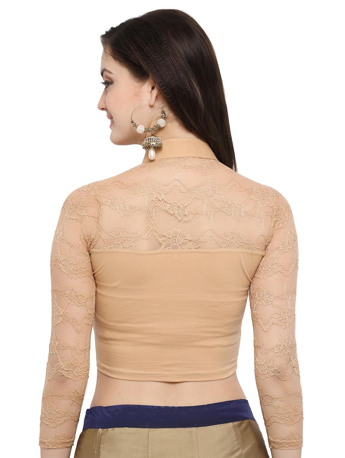 women solid lace detailed stitched blouse - 15846907 - Standard Image - 2